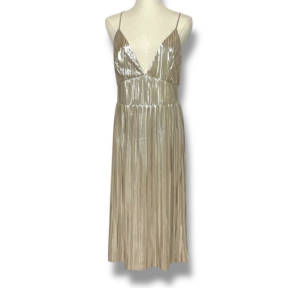 Molly Bracken Dresses & Skirts - Metallic Gold Pleated Slip Dress